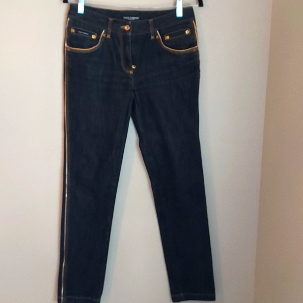 Women's Dolce&Gabbana Dark Jeans With Gold Trim Size 42 US 26
